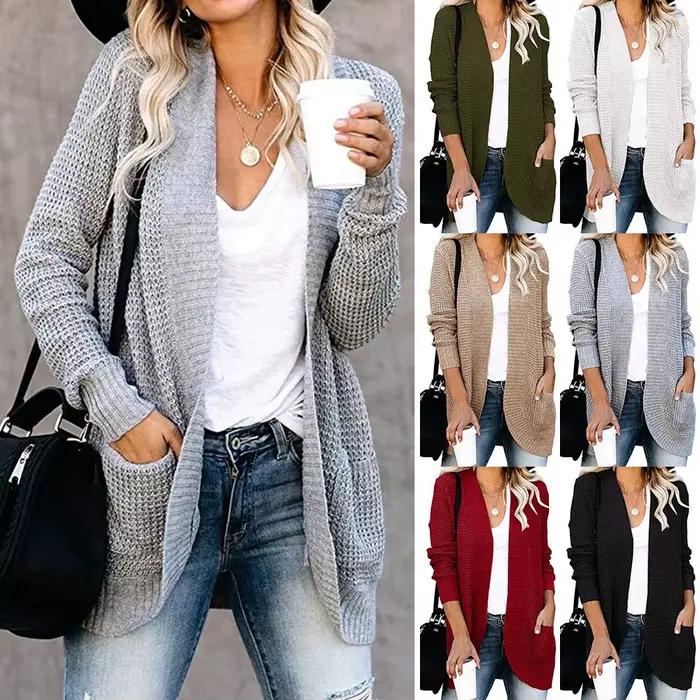 Cardigan Femme Automne-Hiver 2025 avec Patte de Boutonnage Courbée et Grande Poche