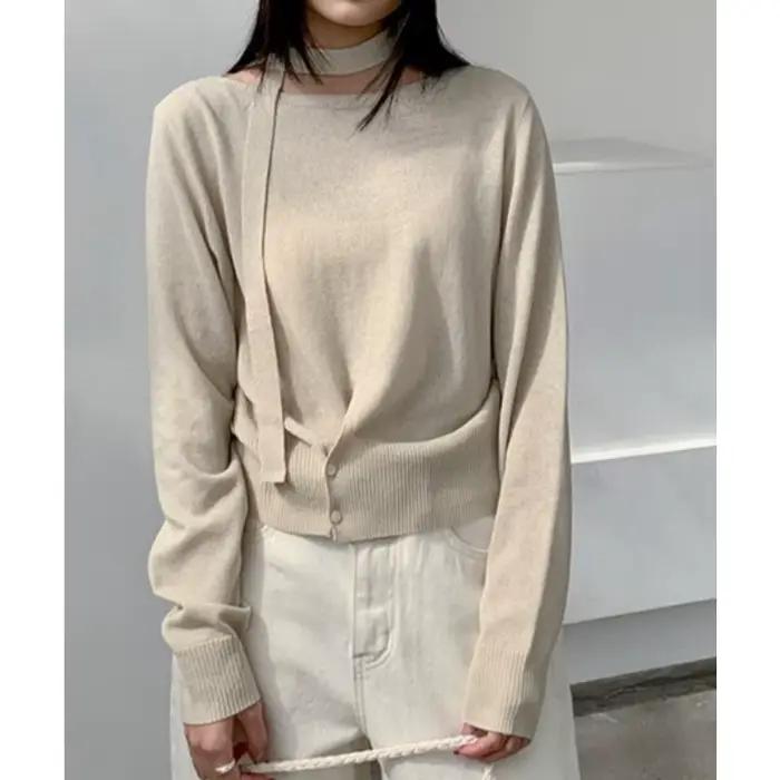 Pull tricoté à lacets doux pour femmes