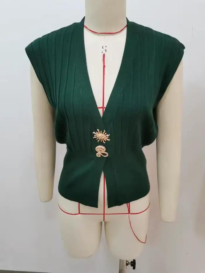 Gilet en tricot vert foncé pour femme