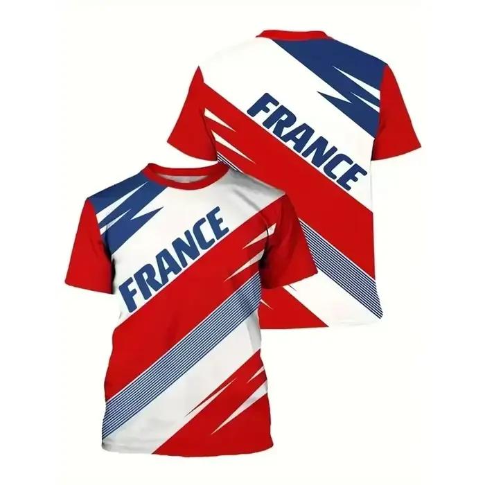 Nouveau T-Shirt Minimaliste Style Français Imprimé Drapeau Français Coq Tour Eiffel Décontracté Polyvalent Idéal Cadeau Occasions Spéciales Shopping