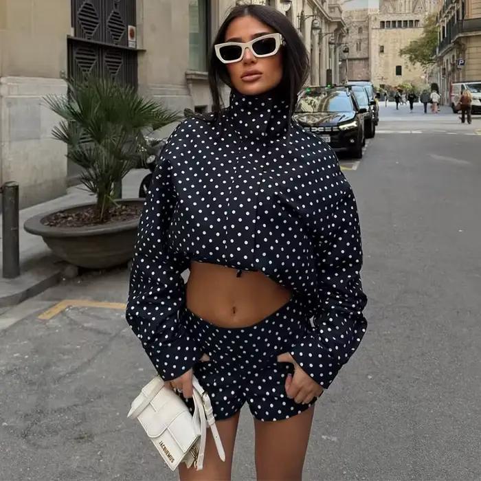 TARUXY mode à pois imprimé veste manteau femmes col montant à manches longues vêtements de travail