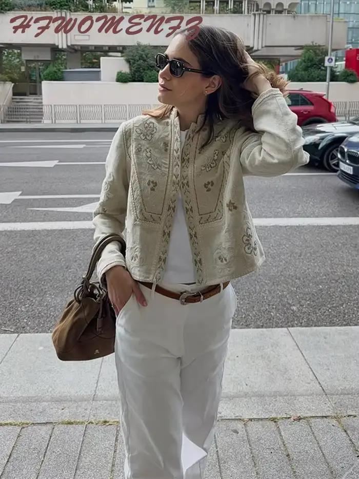 Manteau court pour femme élégant imprimé urbain col montant boutonné style streetwear féminin printemps automne 2026