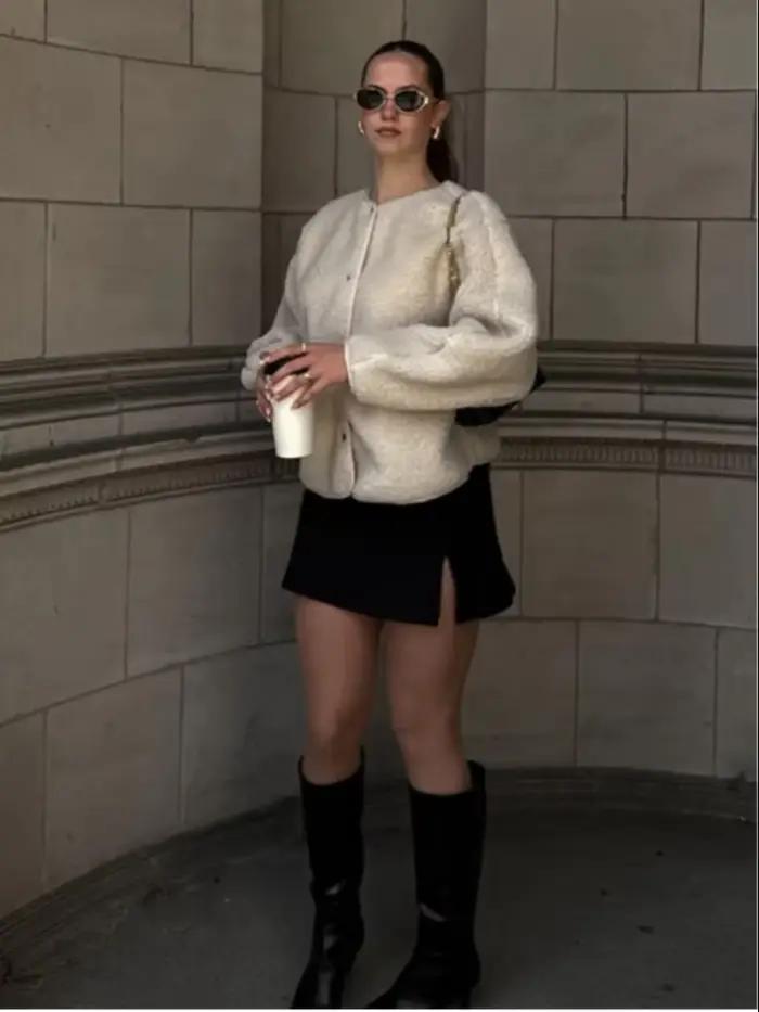 Peluche Teddy veste femme élégant col rond simple boutonnage poches épaissir manches longues manteaux