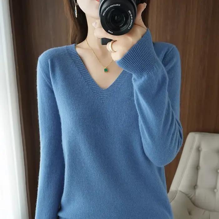 Pull en cachemire à col en V pour femme