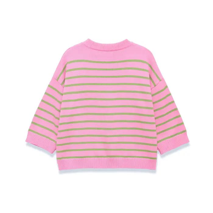 Pull Minimaliste Rayé à Col Rond et Manches Longues pour Femme – Hauts et Tricots Féminins