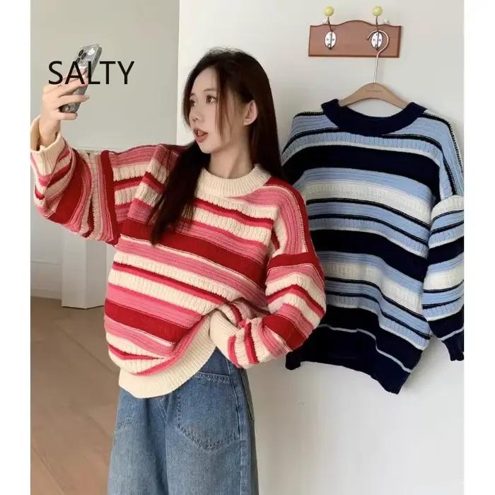 2025 japonais coloré rayé tricot pull femmes printemps et automne nouveau Style ample