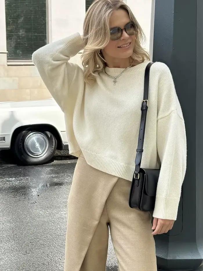 FSMG – pull tricoté à col rond pour femmes