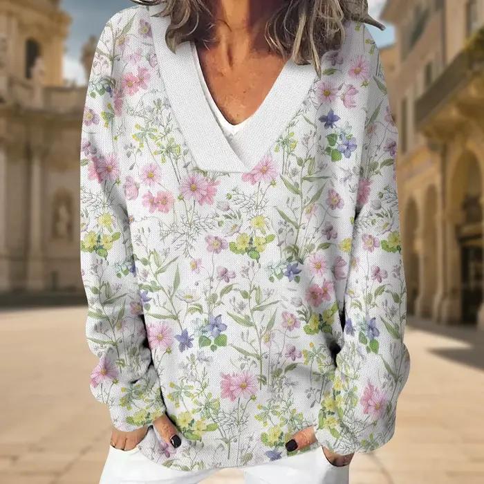 Sweat-shirt à col en v pour femmes
