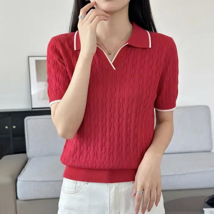 Pull en coton à col polo pour femme