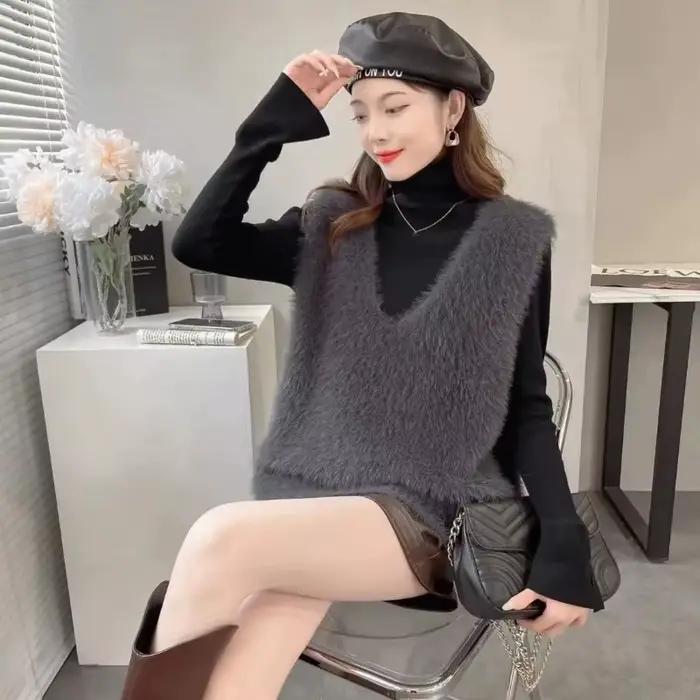 Pull court pour femme, gilet chaud Vintage Y2k