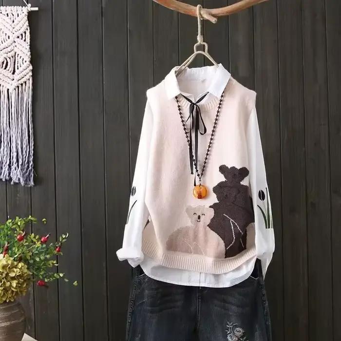 Gilets en tricot à col rond pour femmes