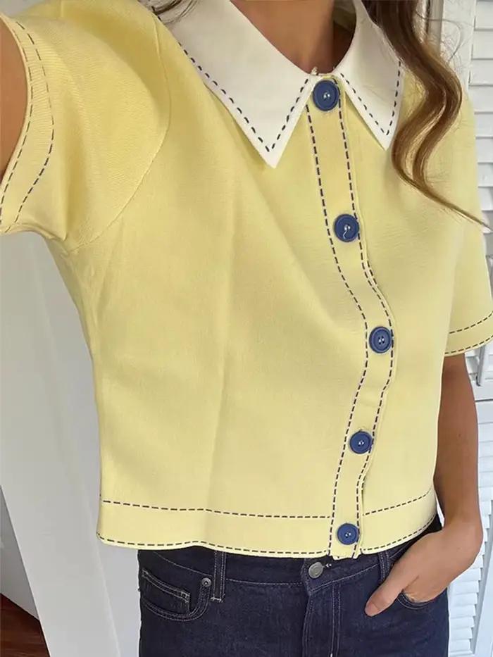 Pull tricoté à revers jaune
