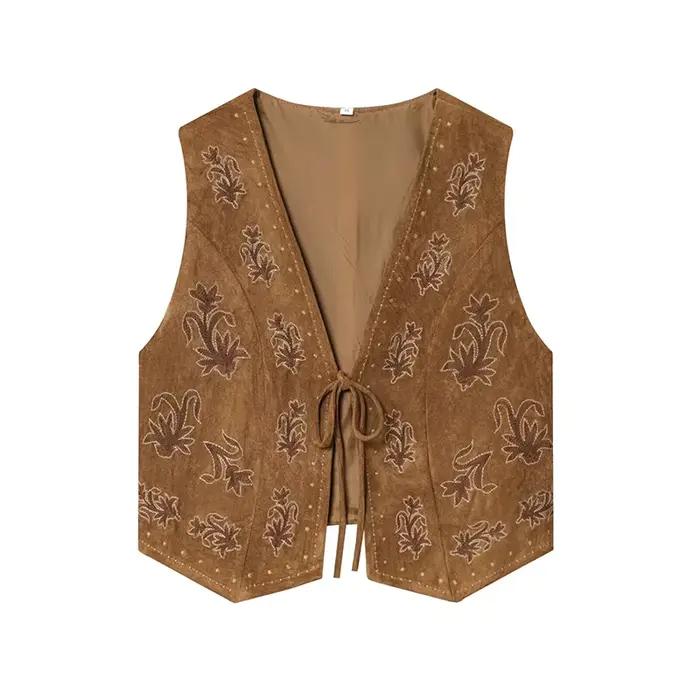 YENKYE – gilet brodé en Faux daim pour femmes