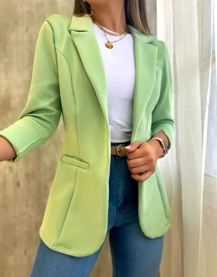 Femmes Simple Blazer manteau décontracté col rabattu manteaux à manches longues coupe ajustée sur mesure vestes solide élégant automne point ouvert