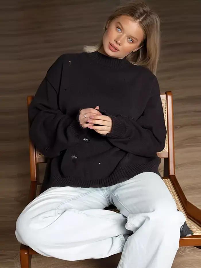 Pull tricoté en détresse pour femmes
