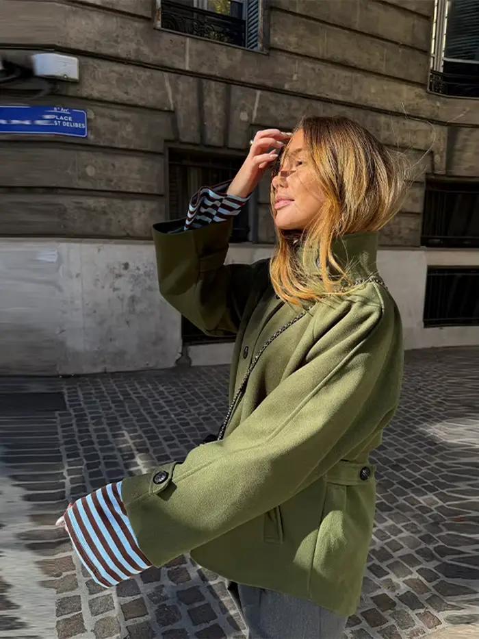 Col montant laine pardessus femmes élégant à manches longues simple boutonnage ample début du printemps Bomber manteau vestes nouvelle dame vêtements d'extérieur