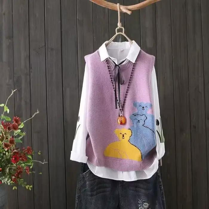 Gilets en tricot à col rond pour femmes