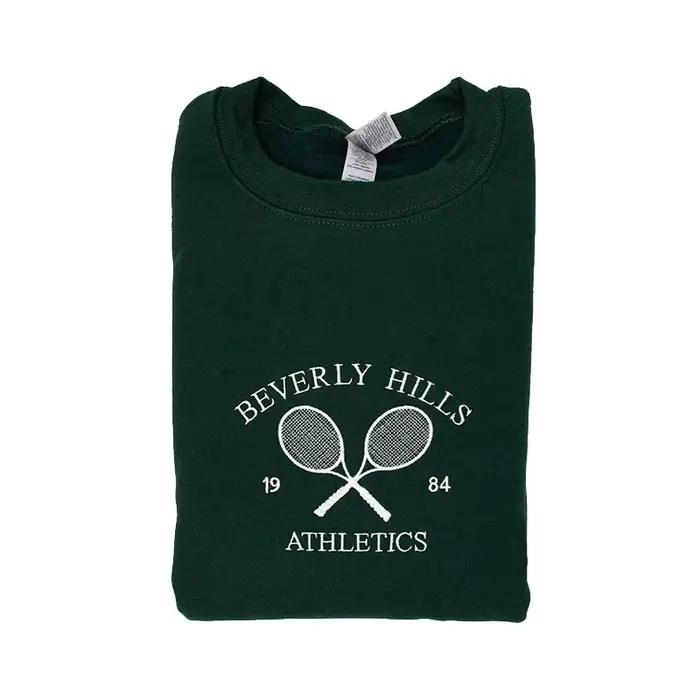 Américain rétro Tennis athlétique brodé épais pulls femmes printemps à manches longues col rond en vrac coton décontracté Art sweats
