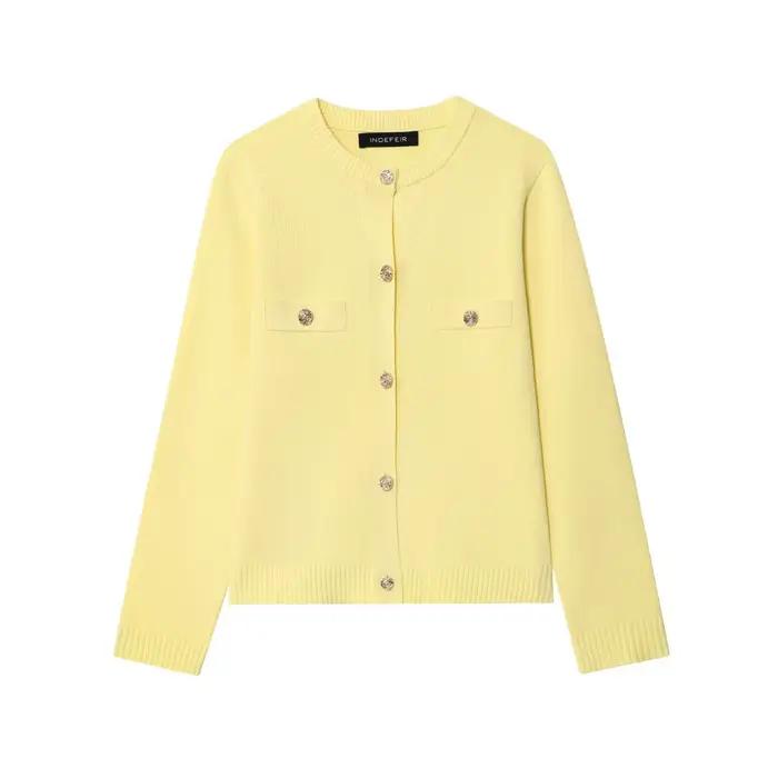 Cardigan ouvert tricoté à boutons dorés