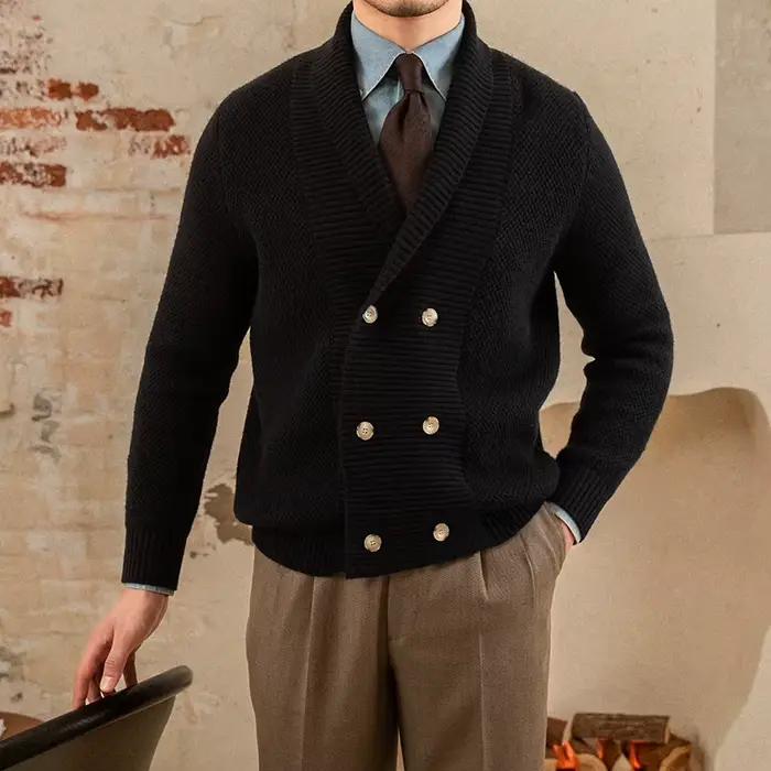 Mr. Deer-Cardigan en laine à double boutonnage avec col châle