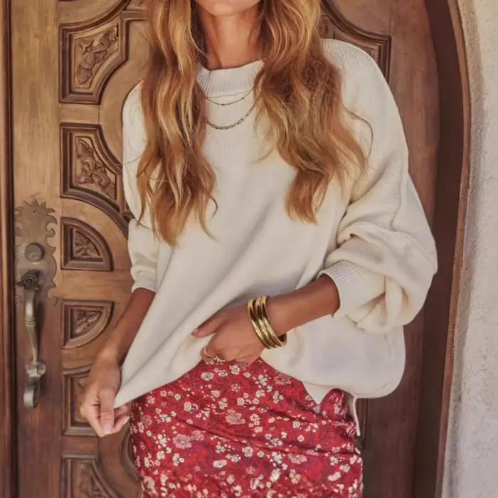 2026 nouveau pull femmes décontracté vacances Style couleur unie à manches longues col rond haut tricoté veste