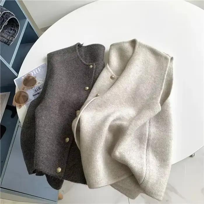 Gilet Vintage à Col Rond pour Femme