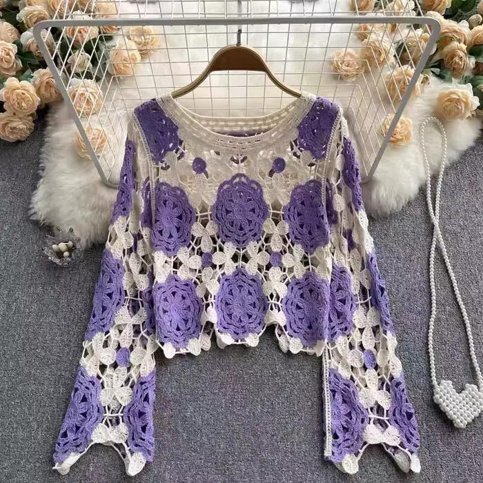 Pulls en tricot floral au crochet pour femmes