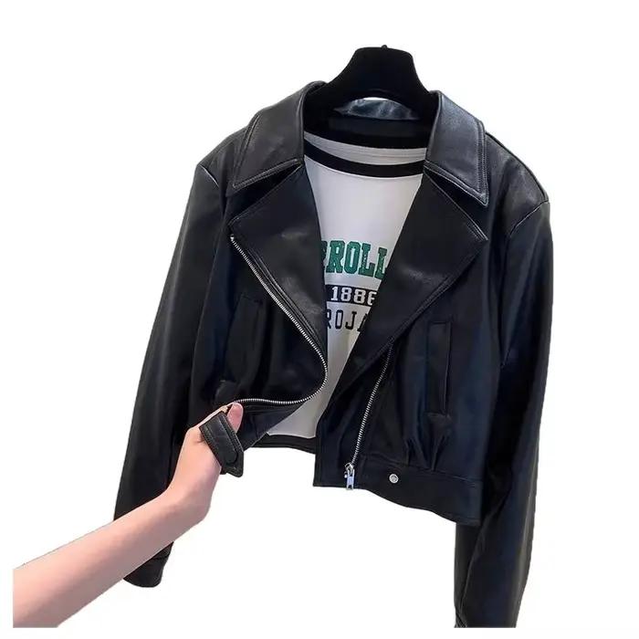 Veste en cuir marron pour femme
