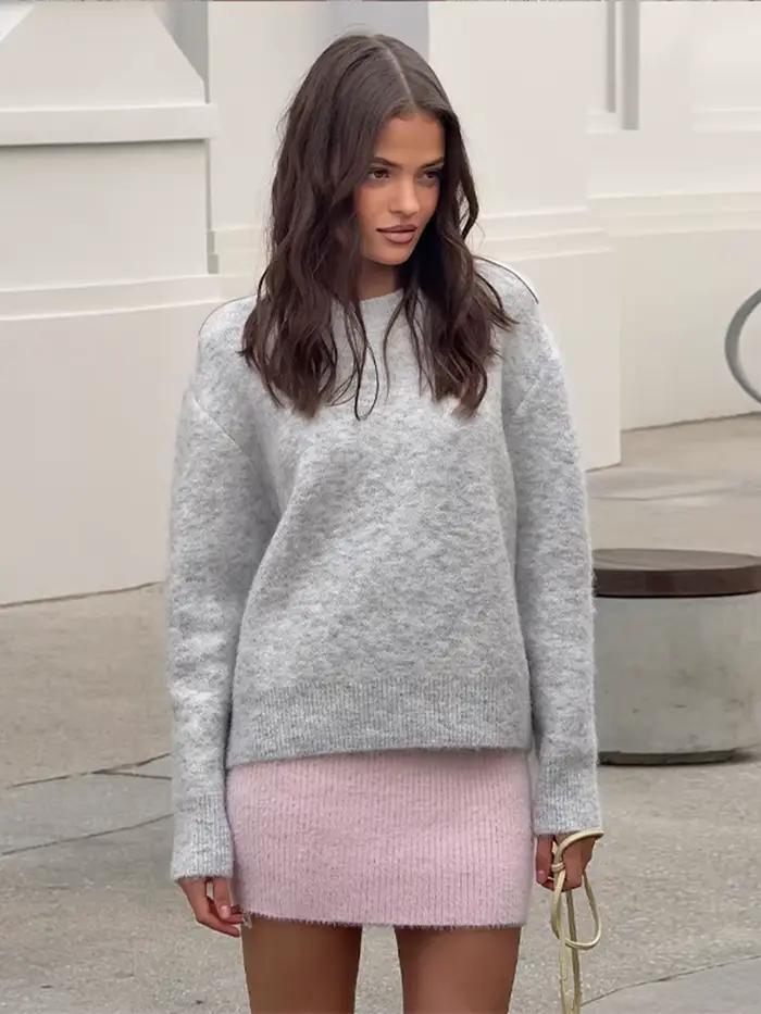 Élégant tricot femme pull col rond épaissi manches longues pour femme automne hiver veste tricots ocassion spéciale soirée romantique