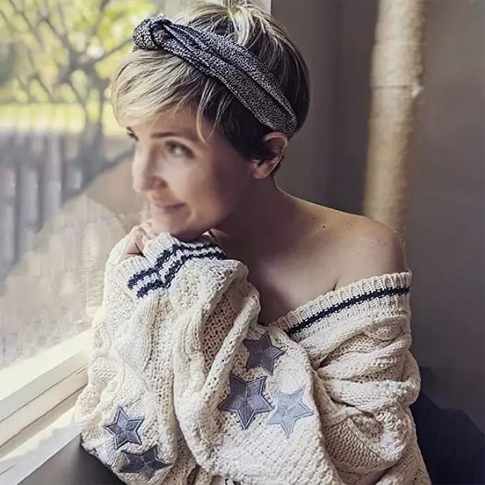 Cardigan Triblockchain Imprimé à Manches sulfet Col en V pour Femme