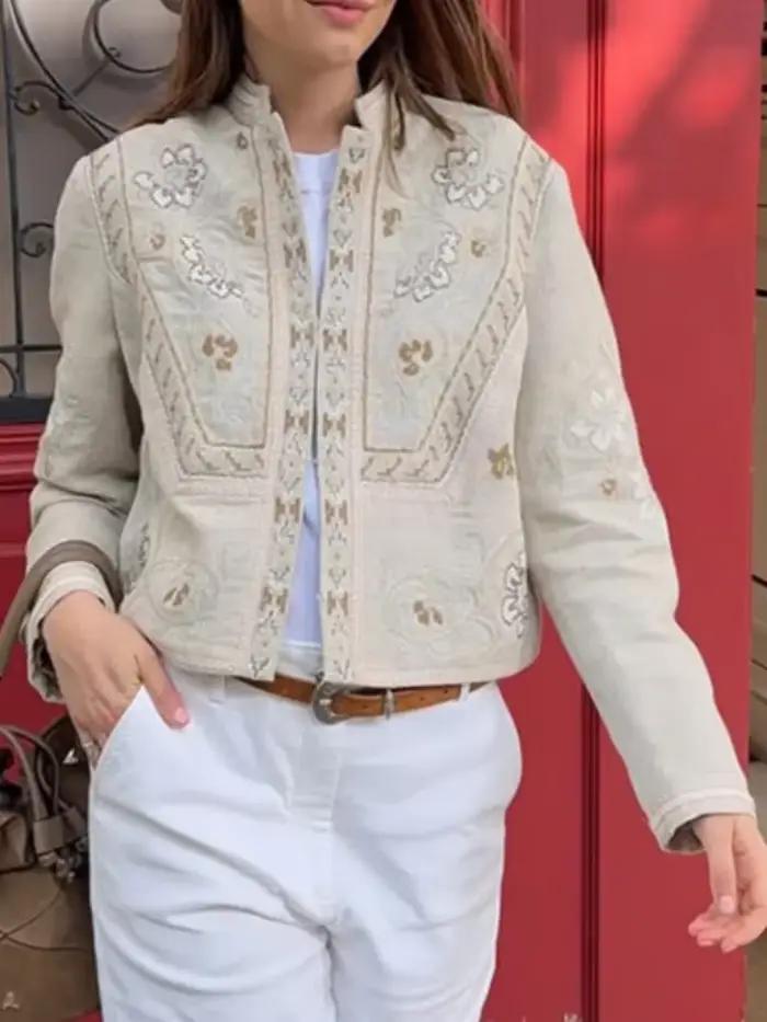 Cardigan court brodé pour femme