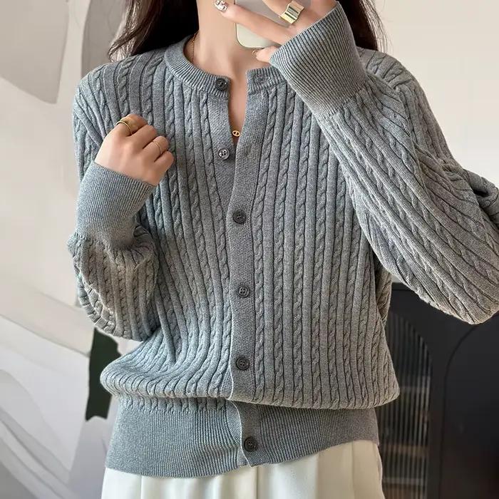 Cardigan tricoté en pur coton pour femme