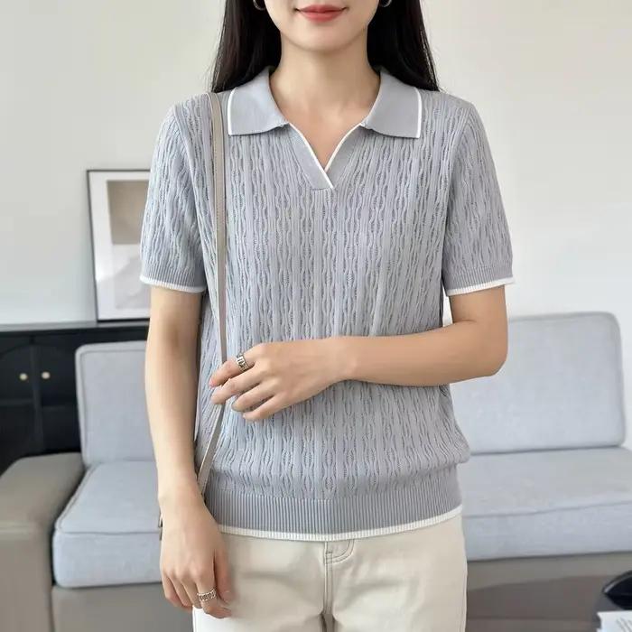 Pull en coton à col polo pour femme