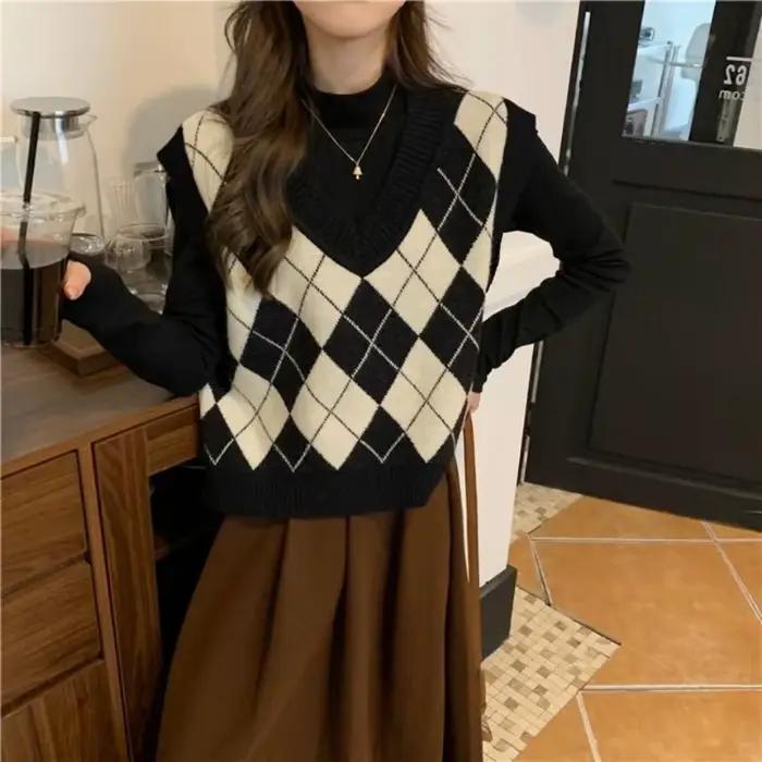 Pull à carreaux vintage pour femmes