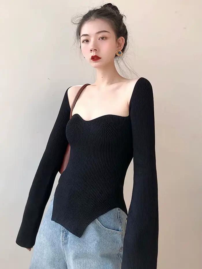 TWOTWINSTYLE – pull tricoté uni à manches longues pour femme