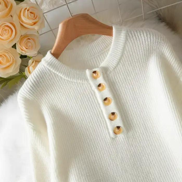 2025 col semi-ouvert mode bouton pull pull femmes automne et hiver