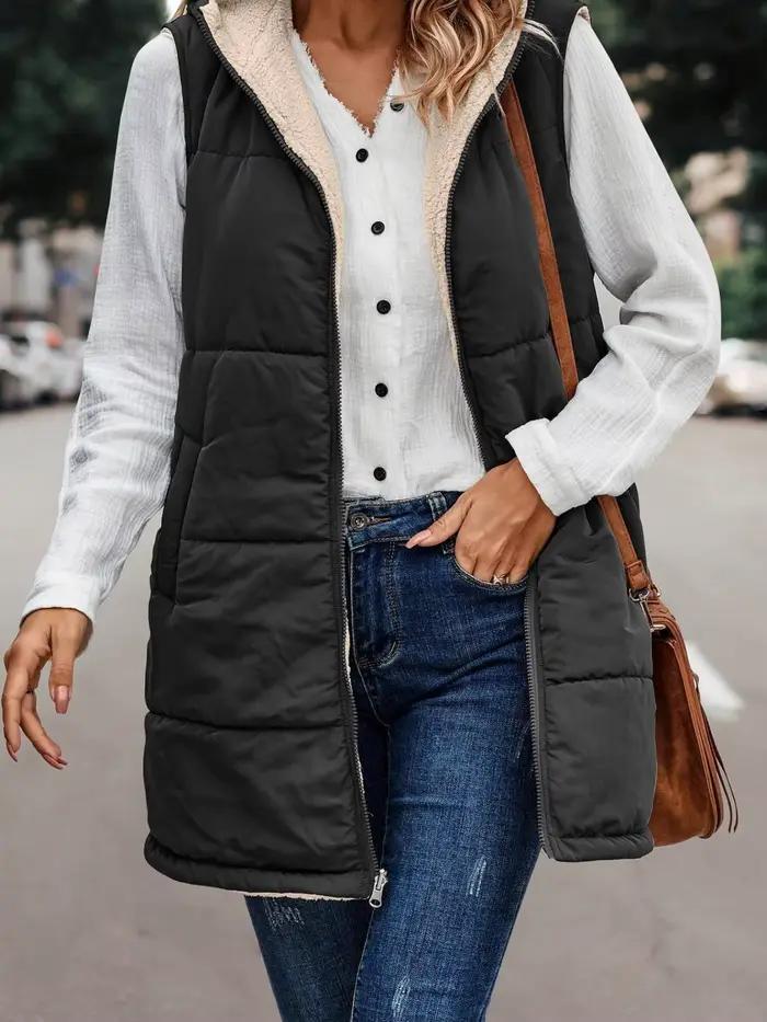 Gilet d'hiver réversible chaud pour femme