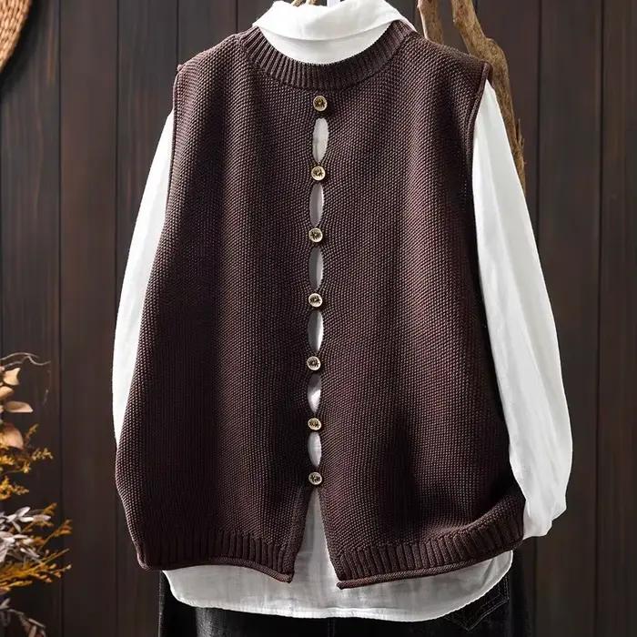 Gilet tricoté en fil de coton pour femme