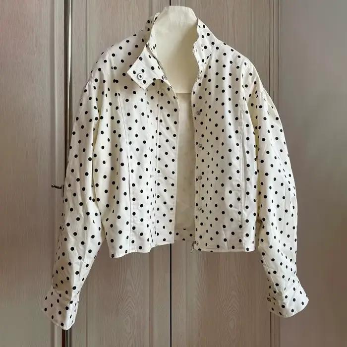 TARUXY mode à pois imprimé veste manteau femmes col montant à manches longues vêtements de travail