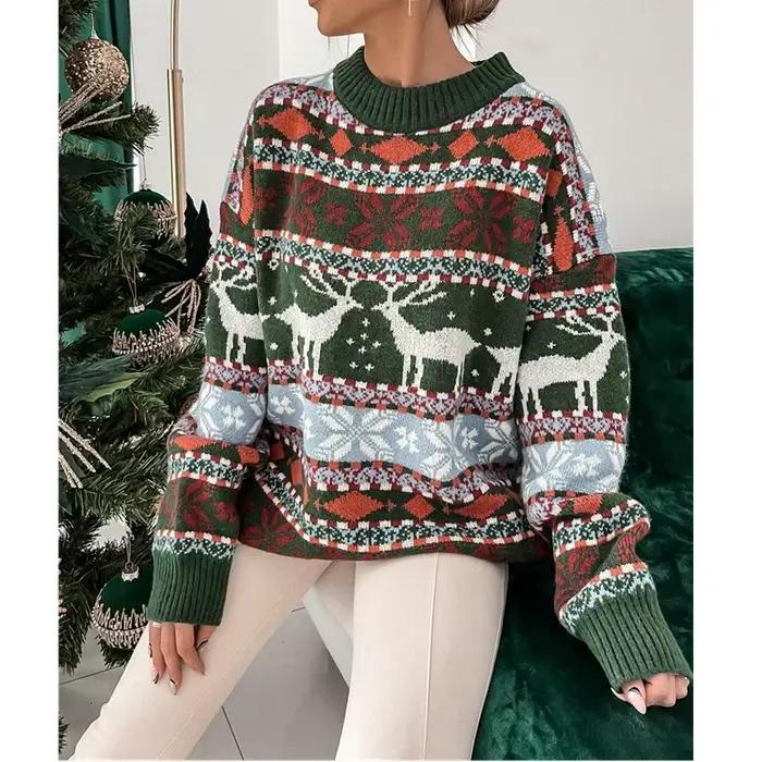 2025 pull tricoté col rond ample thème de noël Jacquard à manches longues