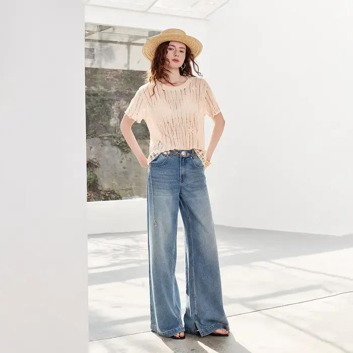 TOYOUTH Pull en lin ajouré pour femme