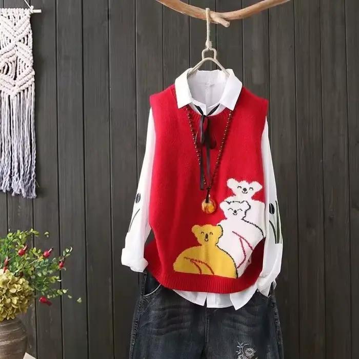Gilets en tricot à col rond pour femmes