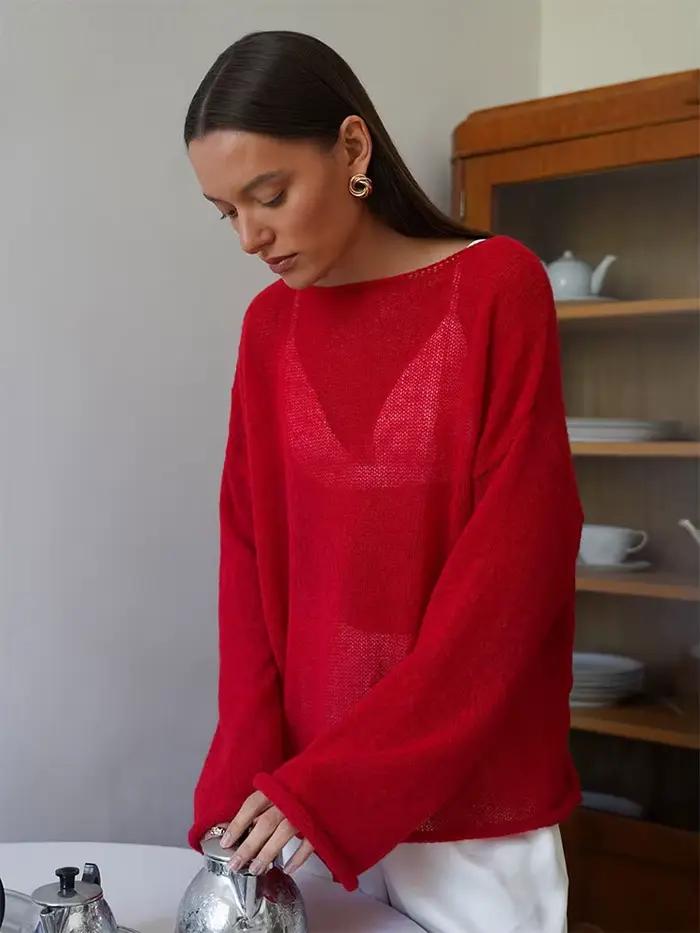 Pull en tricot transparent pour femme