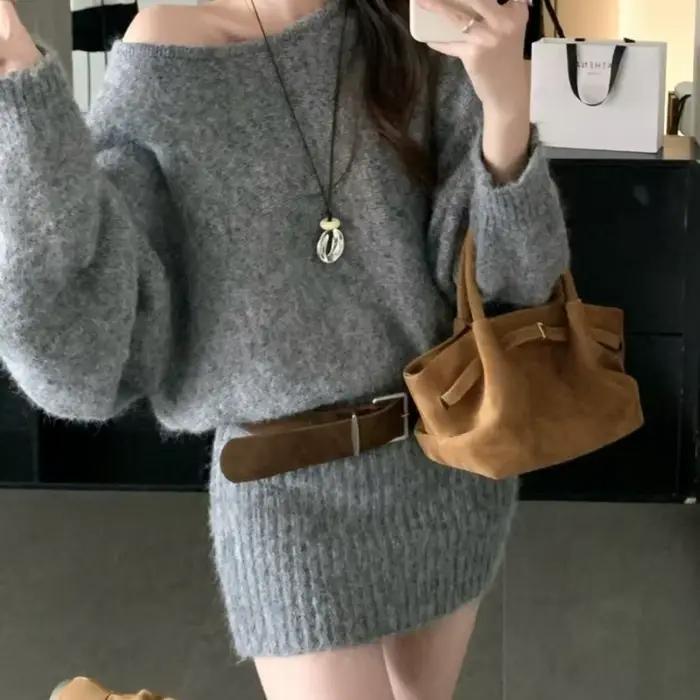 Robe pull française à épaules dénudées pour femmes
