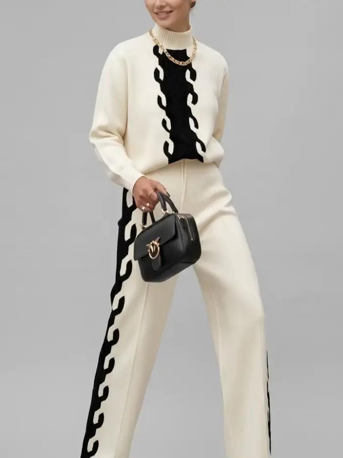 Krisstarsgirls femmes tricot contraste couleur pull hauts 2025 automne printemps nouveau col haut manches longues épissé dames pulls