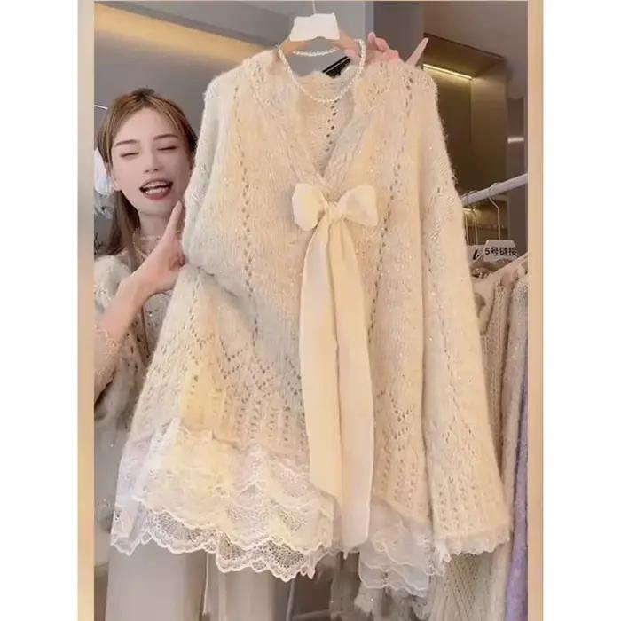 Pull en tricot ajouré en dentelle pour femme
