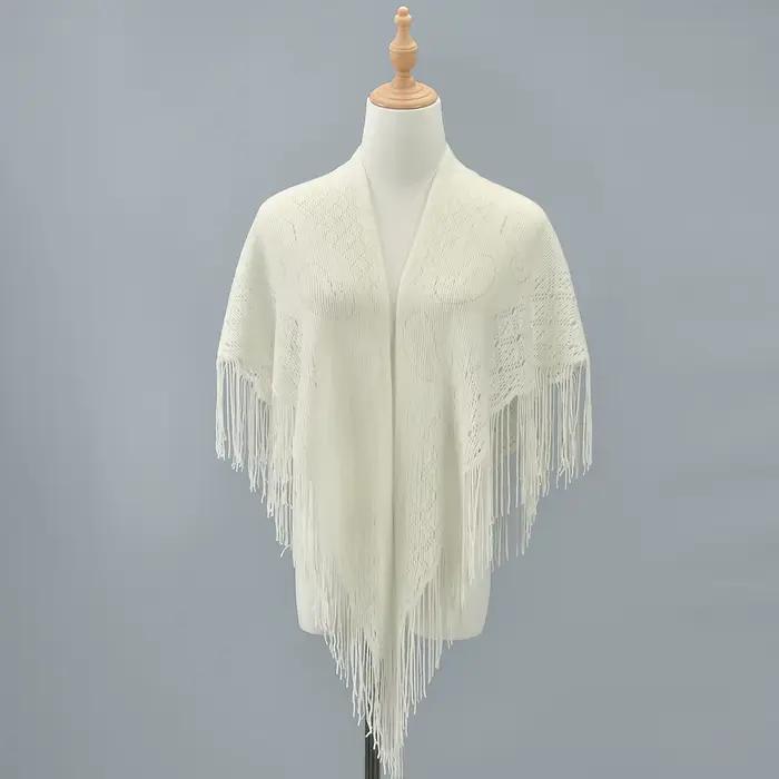 Tricot évider faux col chaud gland châle écharpe mode pull léger solide tricoté grandes écharpes femmes silencieux enveloppement