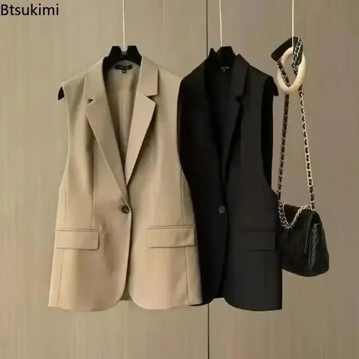Gilet sans manches élégant pour femmes, taille M à 3XL, couleur khaki noir beige, style coréen, pour bureau et événements, saison printemps automne hiver, confortable et durable