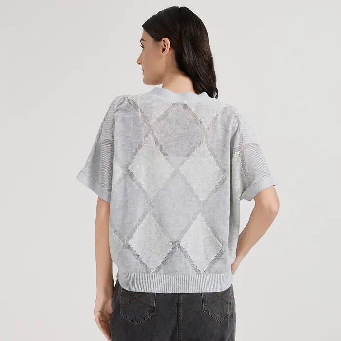 Cardigan en soie et lin à paillettes pour femme