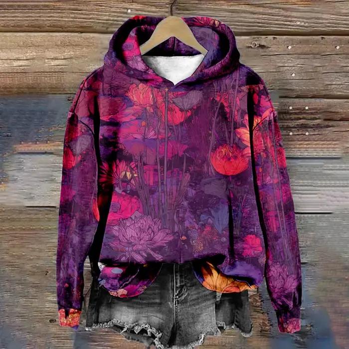Sweat-shirt à capuche bohème à fleurs colorées